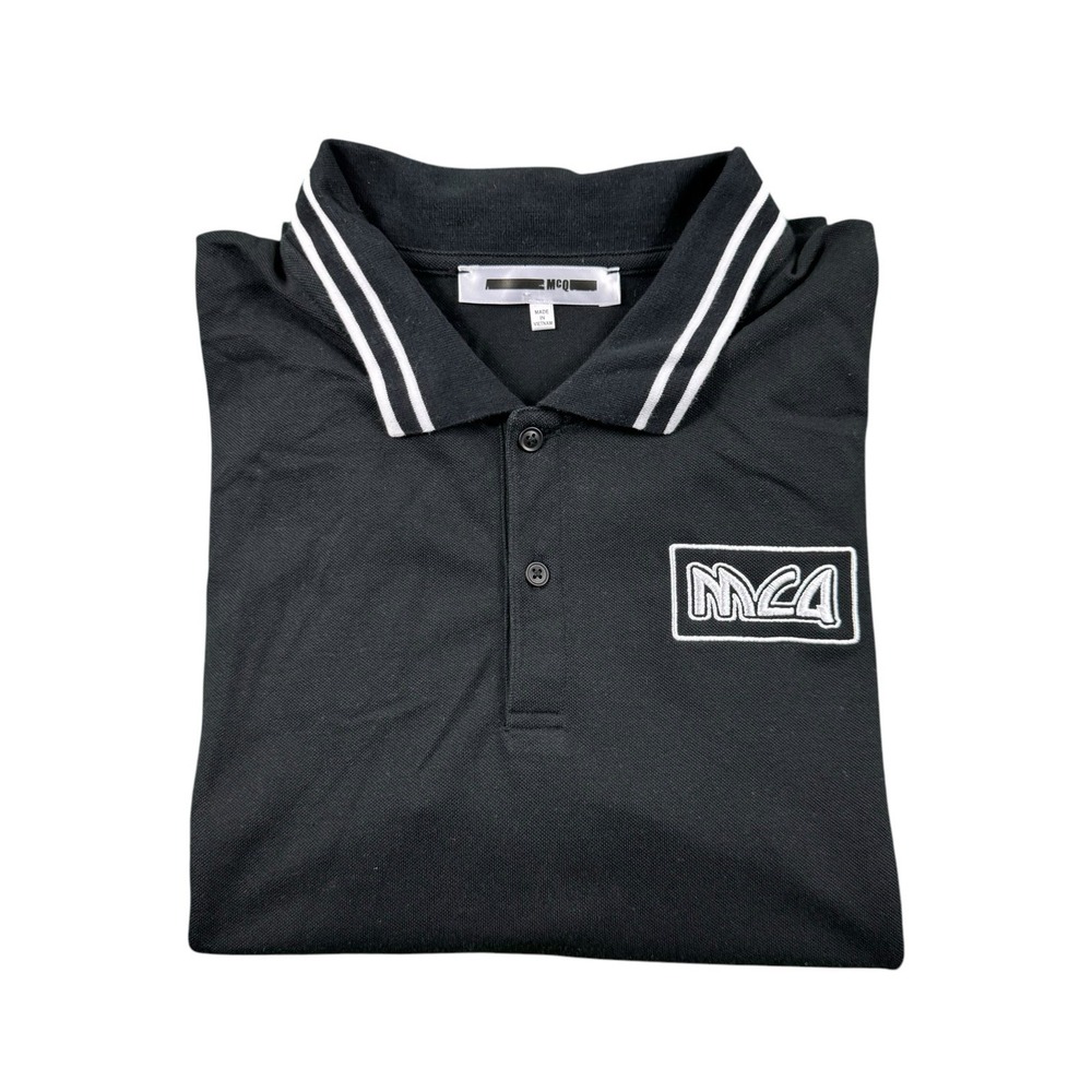MCQ Alexander McQueen Black White Tipped Placket Cotton Polo Size L